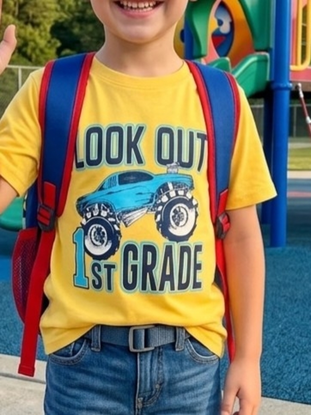 The Children's Place Boy's Yellow 'Look Out 1st Grade' Monster Truck Tee NWT